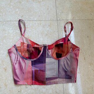 Pink Woven Cup Detail Strappy Corset